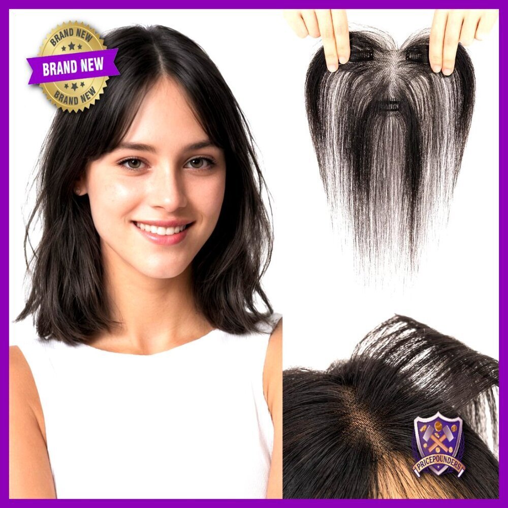 Real Human Hair Topper with Side Bangs Seamless Clip-In Volume T-Shaped Base